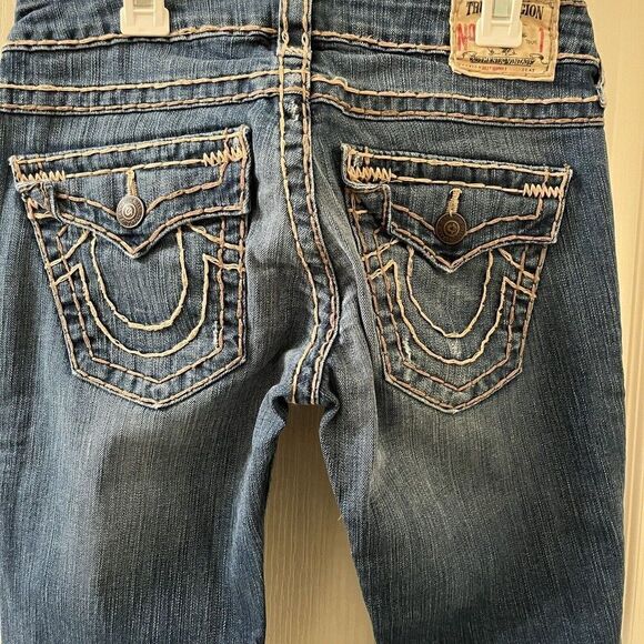 True Religion Billy Super T Jeans Think Tan Stitching USA Y2K Women's Size 27 - Picture 15 of 16